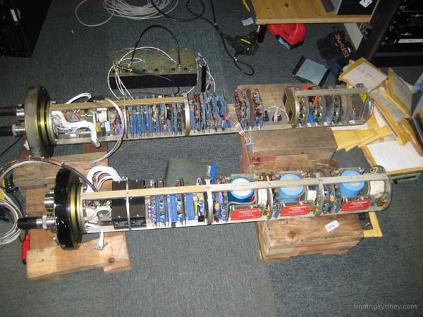 The internal electronics racks of the SM30 sonar towfish.